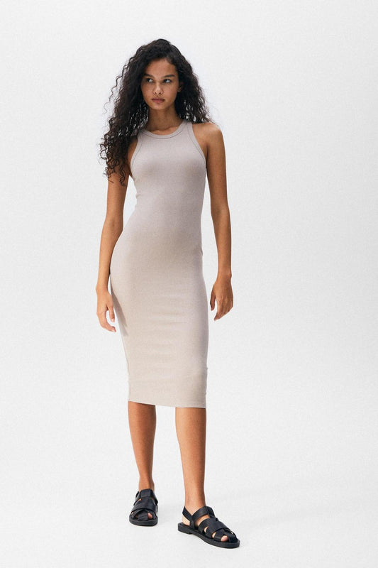 Sleeveless ribbed midi dress