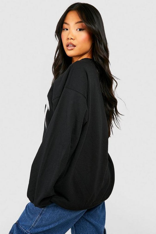 Petite Detroit Print Oversized Sweatshirt