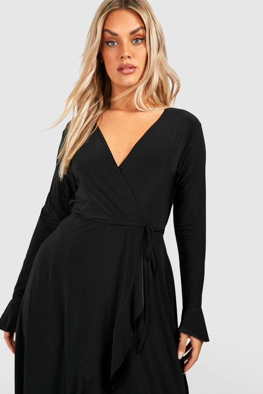 Plus Slinky Ruffle Wrap Dress