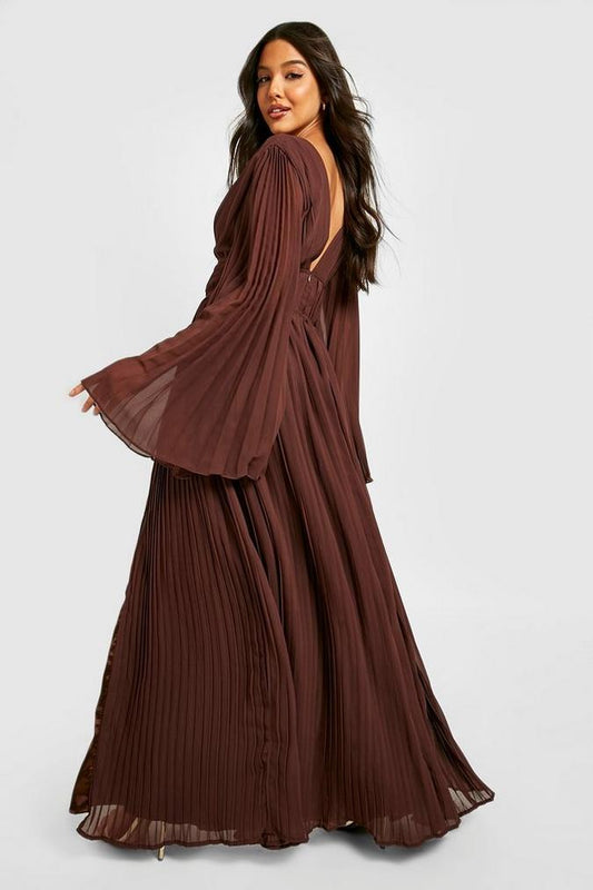 Bridesmaid Pleated Chiffon Maxi Dress