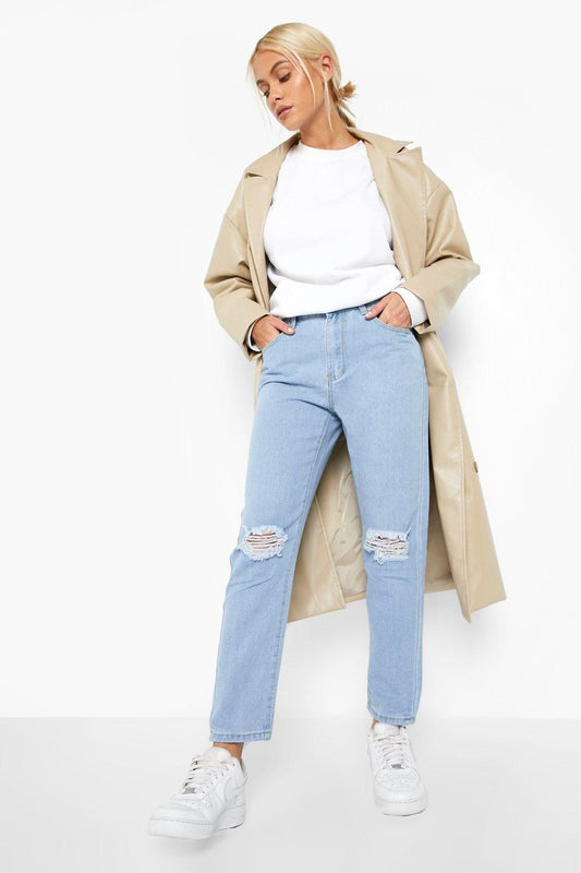 High rise Distressed Straight Leg Jeans