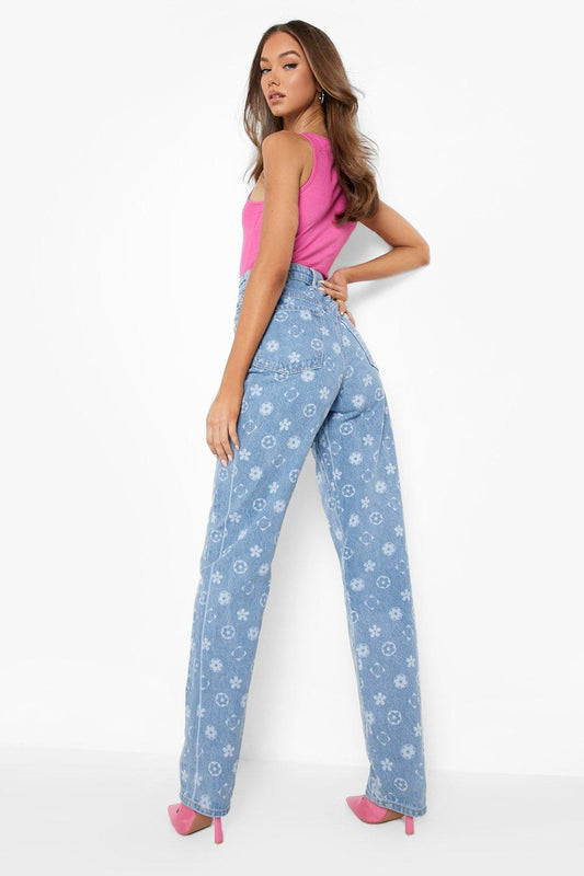 Monogram High Waist Straight Fit Jeans