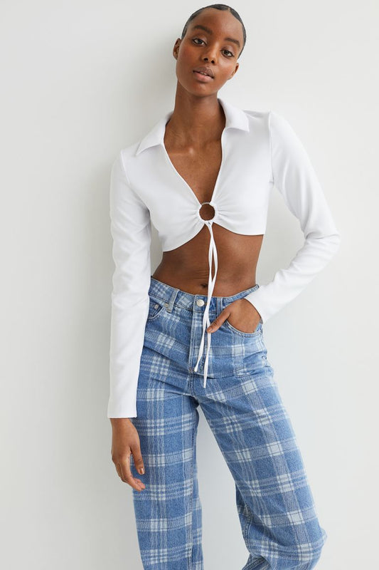 White Collared Cropped Top