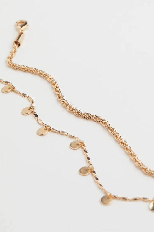 Gold-Couloured 2-pack pendant-detail anklets
