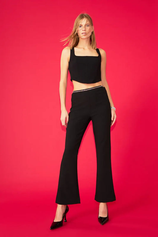 Rhinestone Belted Trousers