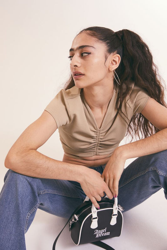 Cropped Tie-Detail Top