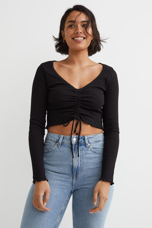 Black Draped Crop Top
