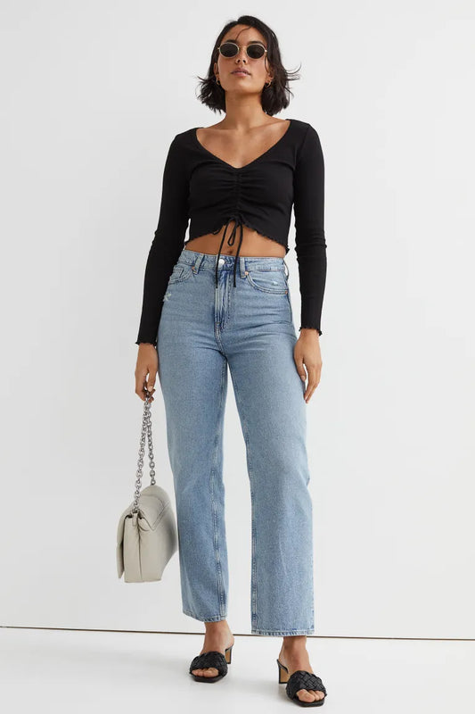 Black Draped Crop Top