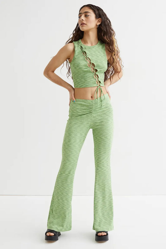 Green Side Slit Crop Top