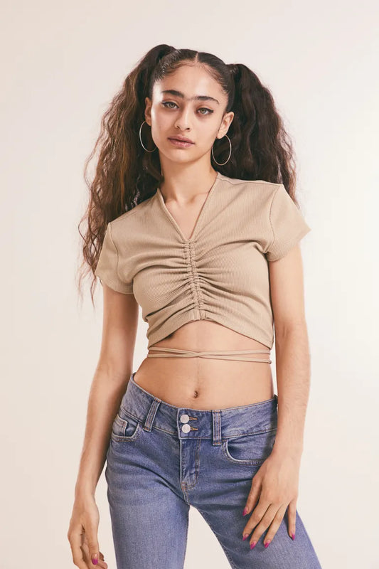 Cropped Tie-Detail Top