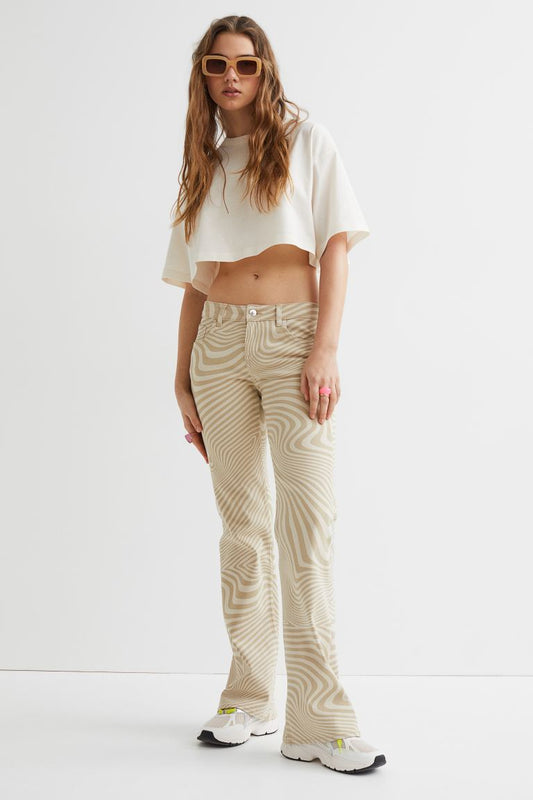 Low Waist Flared Twill Trousers