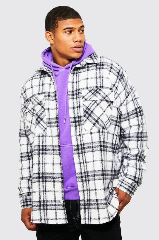 Oversized Check Curved Hem Overshirt
