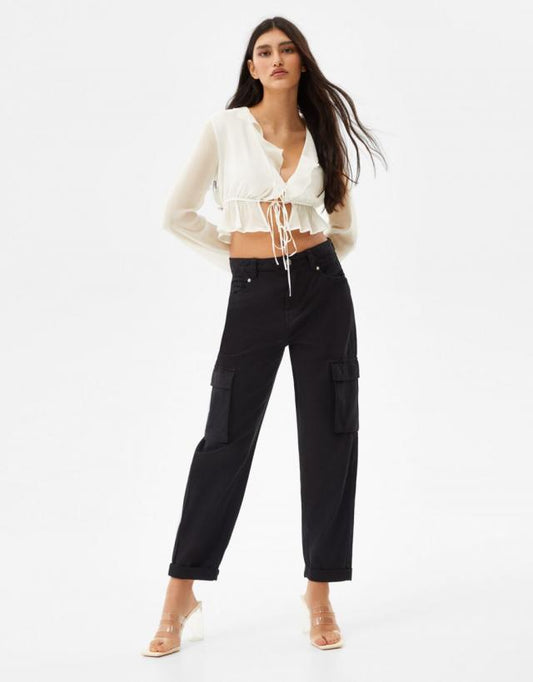Chiffon-effect Long Sleeve Blouse