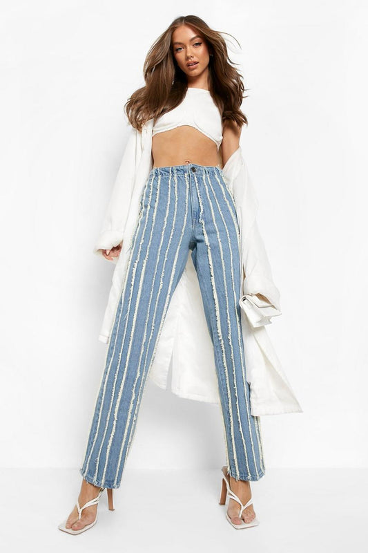 Frayed Seam Detail Straight Fit Jeans