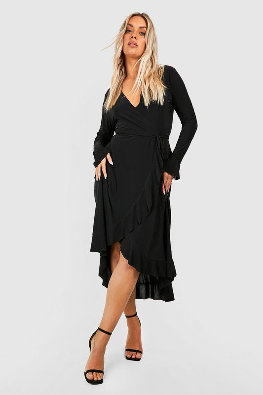 Plus Slinky Ruffle Wrap Dress