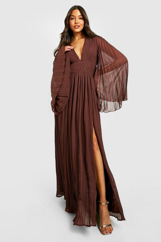 Bridesmaid Pleated Chiffon Maxi Dress