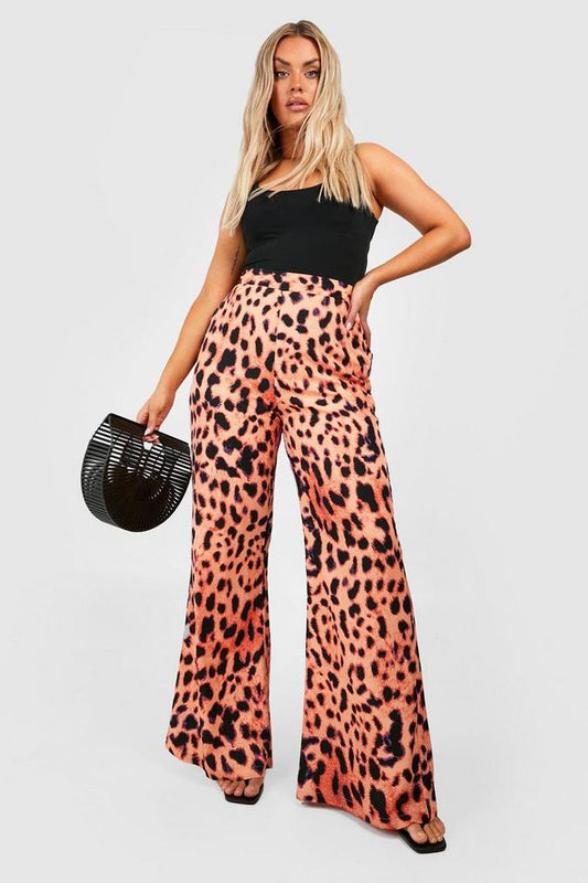 Plus Woven Leopard Wide Leg Trouser
