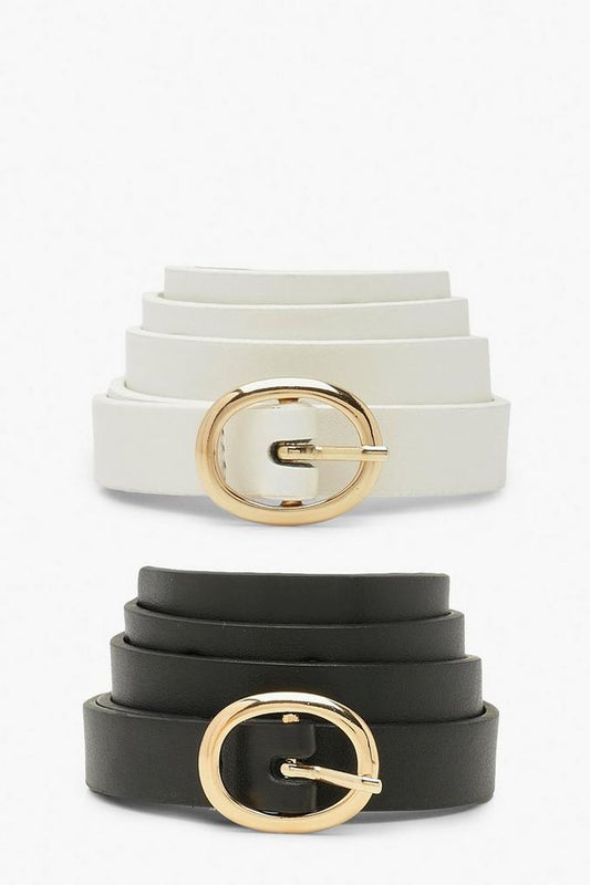 2 Pack Oval Detail Skinny Belt